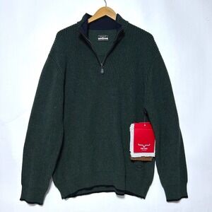 New Kimes Ranch Barton Sweater Mens L Green Quarter Zip Ribbed Knit FA26 Sample